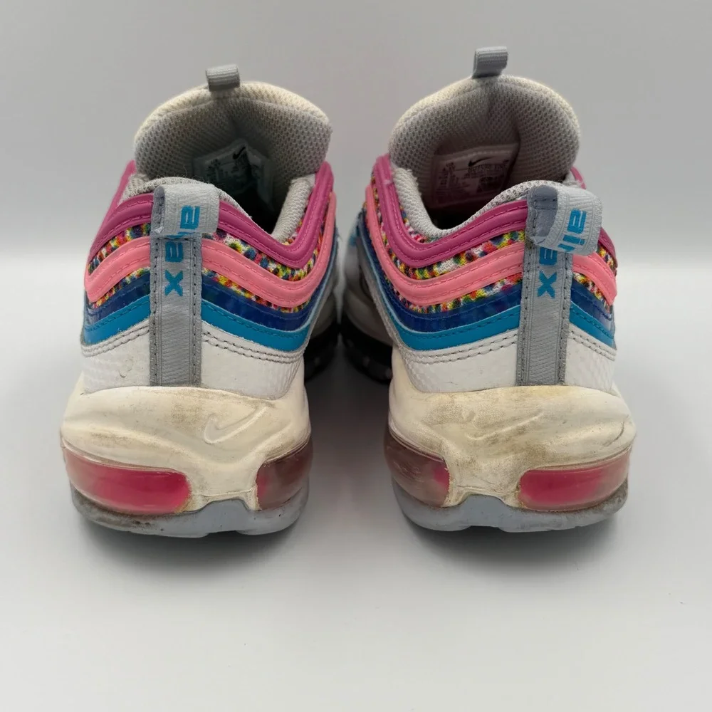 Nike Air Max 97 GS White Pink Blue Confetti Sneakers Size 6.5Y